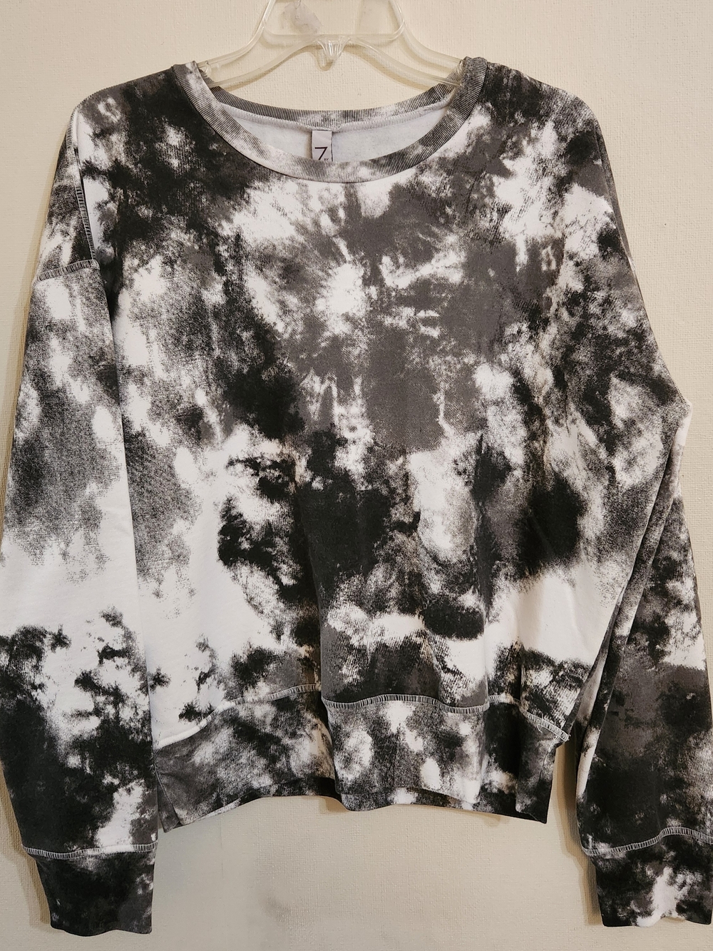 Zella Black & White Tie-Dye Crew Sweatshirt